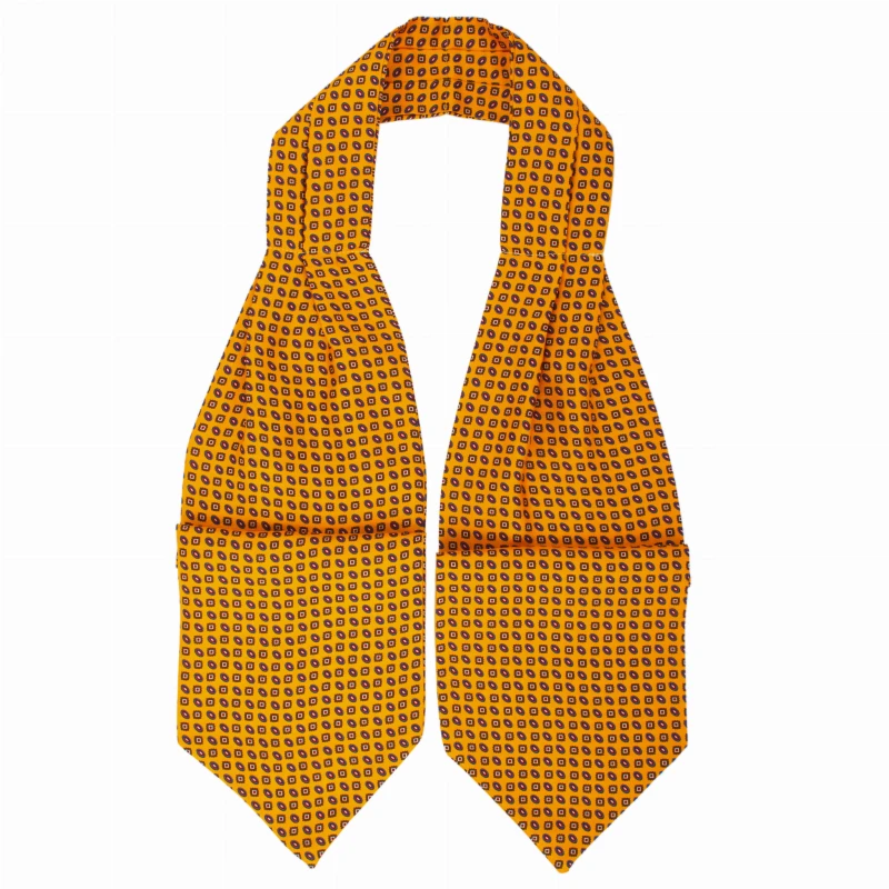Dark yellow silk foulard with a fine geometric pattern