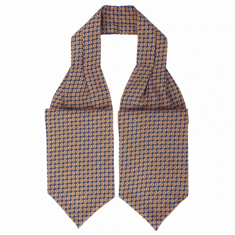 Navy blue silk foulard with a geometric pattern