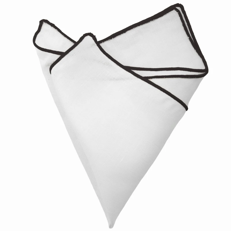 White linen pocket square with a black border