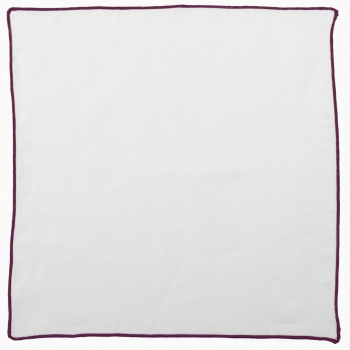 White linen pocket square with a dark purple border