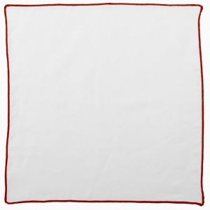 White linen pocket square with a burgundy border