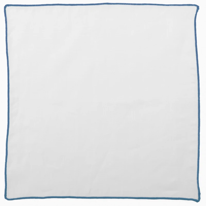 White linen pocket square with a light blue border