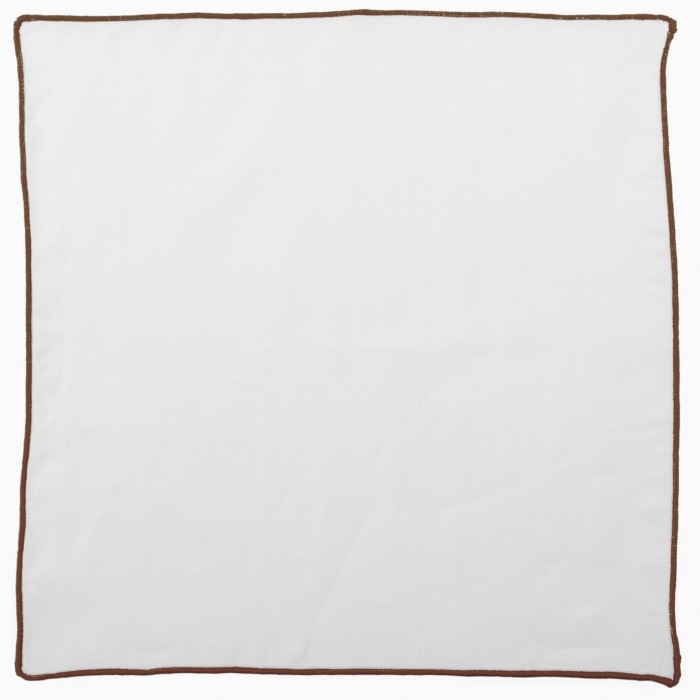White linen pocket square with a brown border