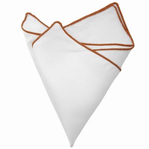 White linen pocket square with a light brown border