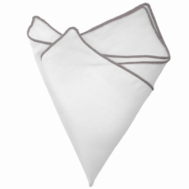 White linen pocket square with a gray border