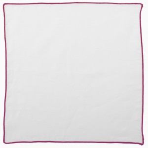 White linen pocket square with a magenta border