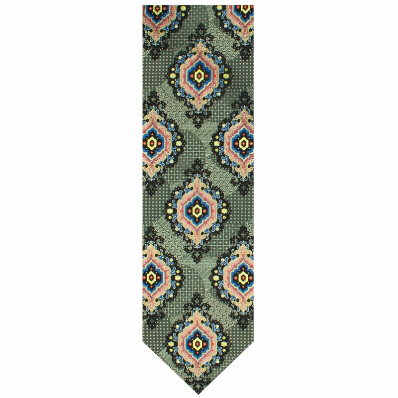 Printed silk tie with large medallions