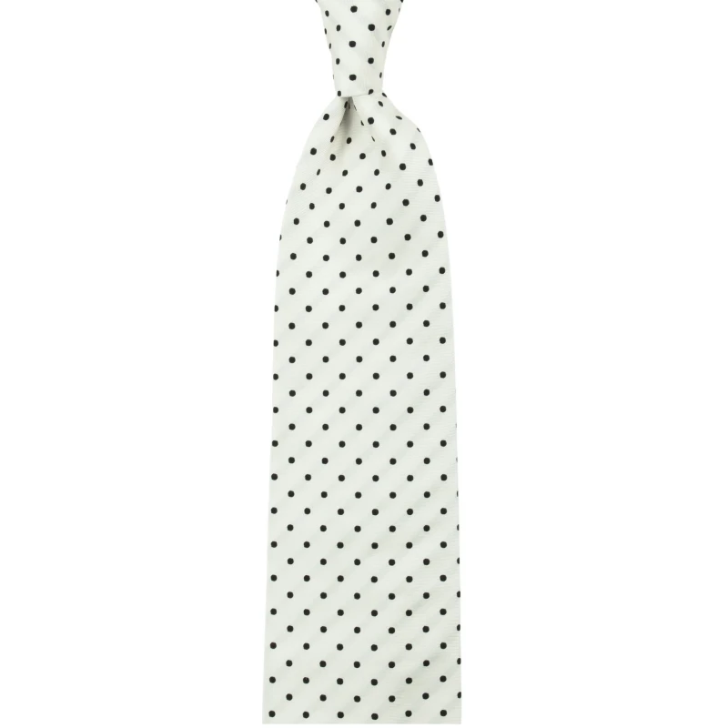 White jacquard tie with black dots