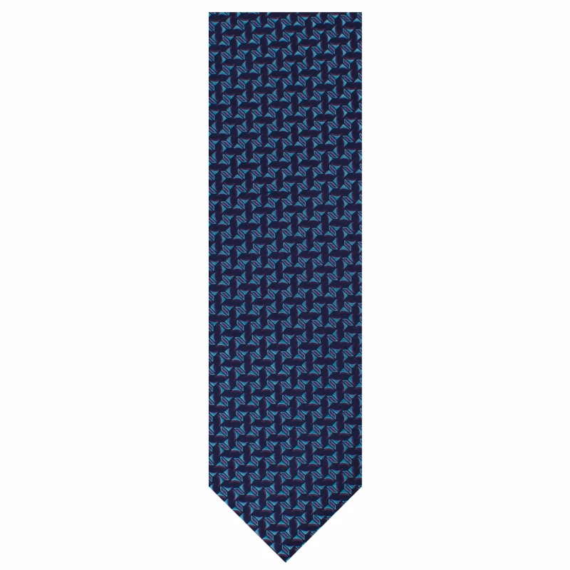 Dark navy blue jacquard tie with a blue and purple small pattern
