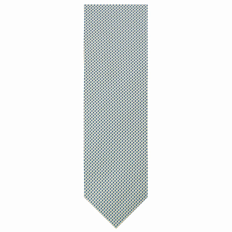 Silk jacquard tie with a small yellow and navy blue pattern