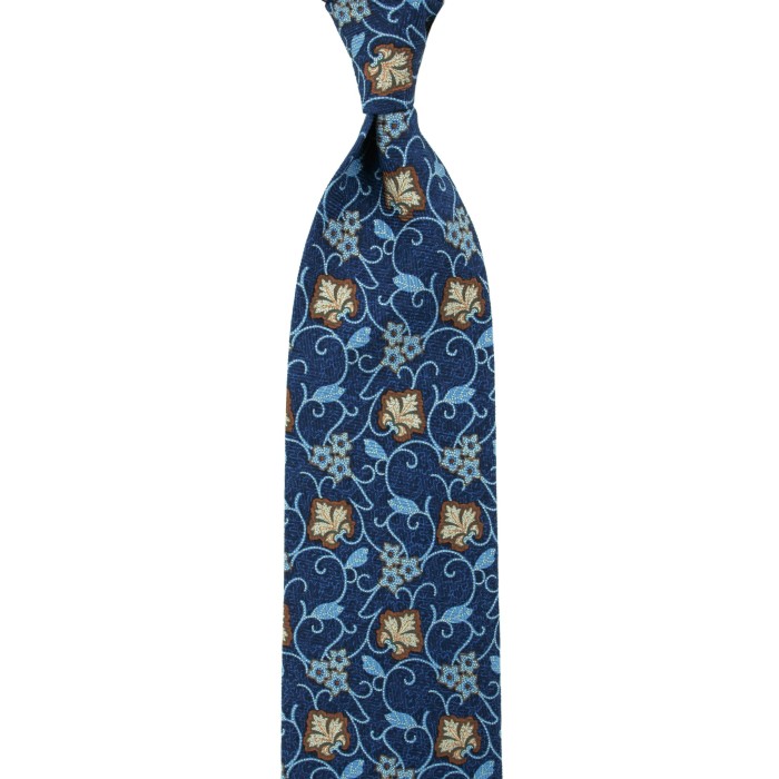 Blue printed jacquard tie with floral pattern