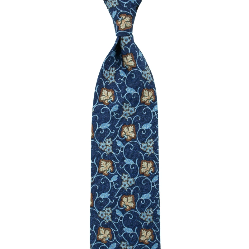 Blue printed jacquard tie with floral pattern