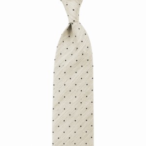 Beige silk and linen tie with polka dots