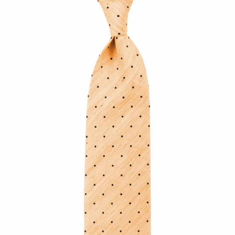 Silk and linen salmon tie with polka dots