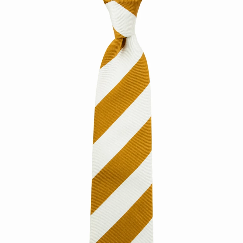 Silk jacquard tie with dark yellow and white stripes