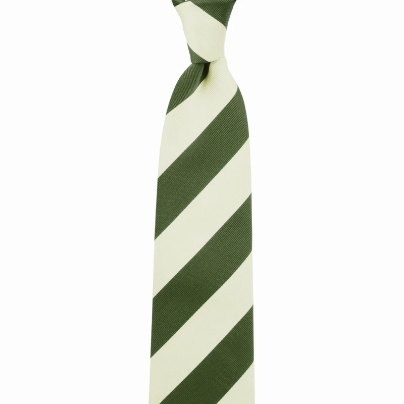 Silk jacquard tie with olive and white stripes