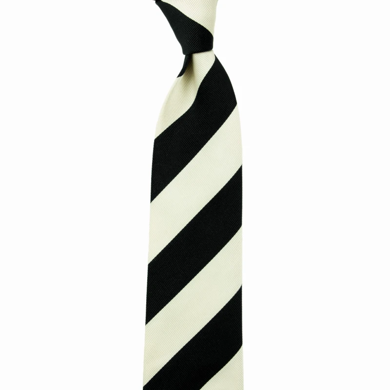 Silk jacquard tie with white and dark navy stripes