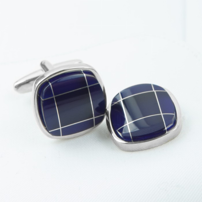 Navy blue checkered cufflinks