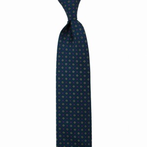 Printed silk navy blue tie with tiny flowers and pink dots