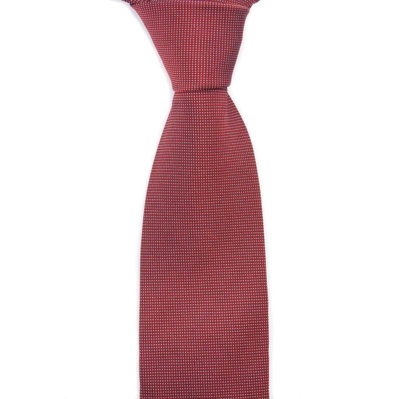 Jedwabny czerwony krawat w drobny biały wzór