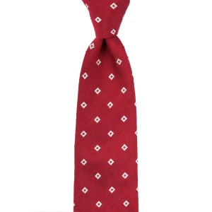 Red shantung tie with white squares
