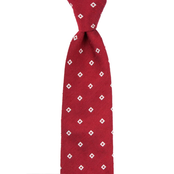 Red shantung tie with white squares