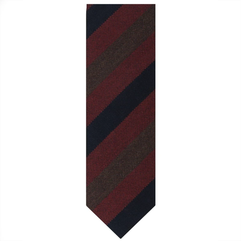 Cashmere tie with burgundy, navy blue and brown wide stripes