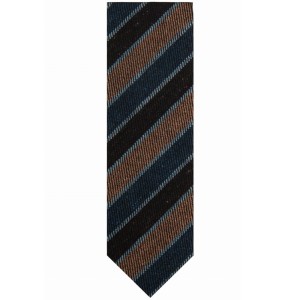 Cashmere necktie with wide  navy blue, yellow , black and light blue stripes