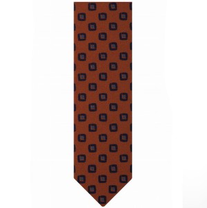 Dark orange printed wool necktie with stylized squares