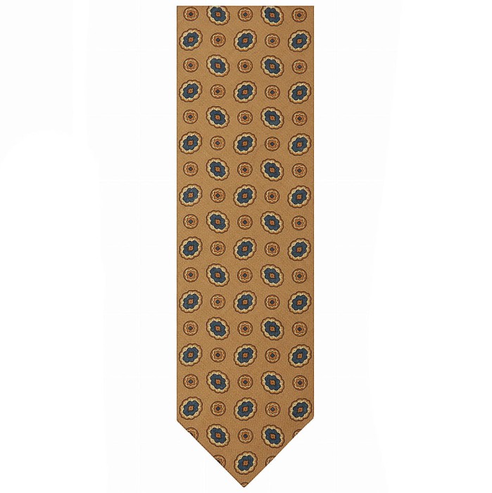 Light brown woolen tie with regular medallion pattern