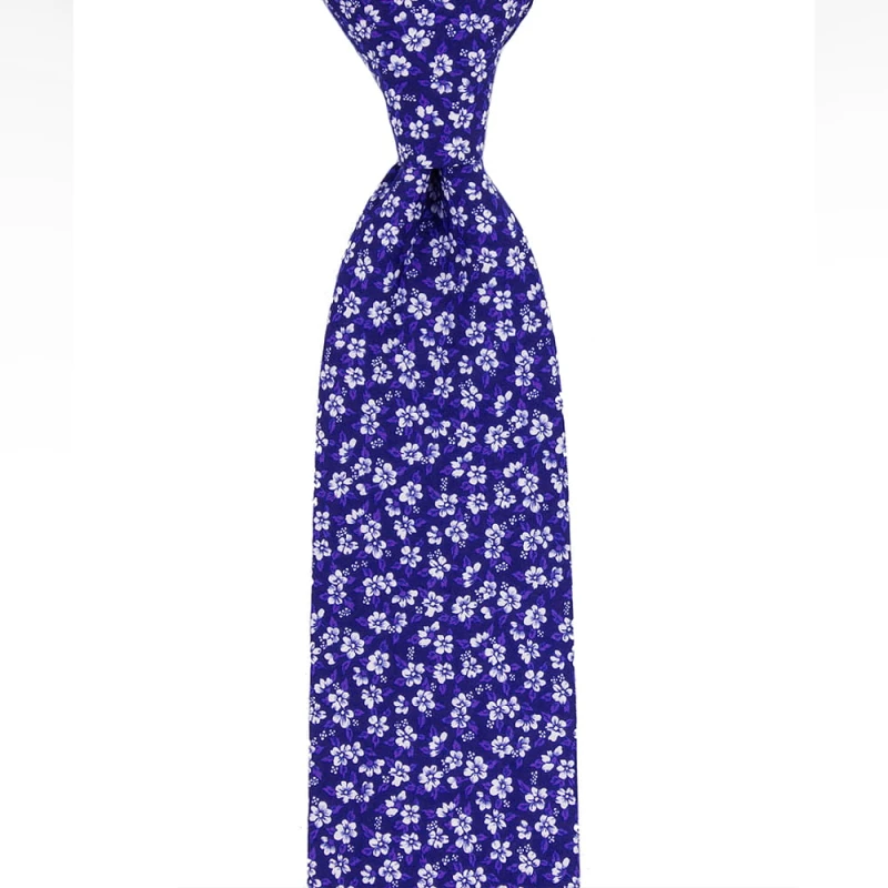 Purple tie with white flowers