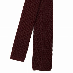 Bordowy jedwabny krawat knit wykończenie