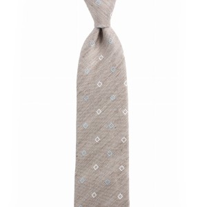 Beige linen and silk tie with a colorful diamond pattern