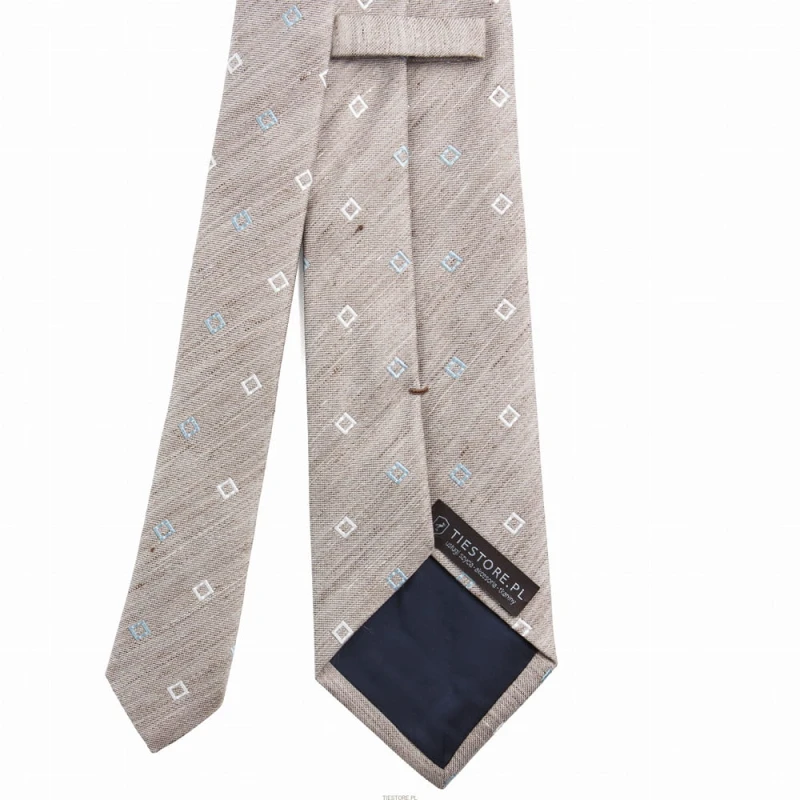 Beige linen and silk tie with a colorful diamond pattern KSLT4055a.jpg