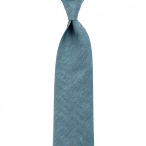 Niebieski jedwabno-lniany krawat , jednolity, model 3fold