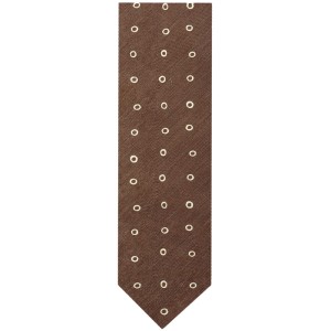 Brown silk and linen tie with light beige circles