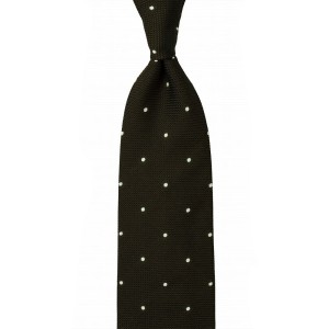 Jacquard grenadine necktie in brown color with white dots