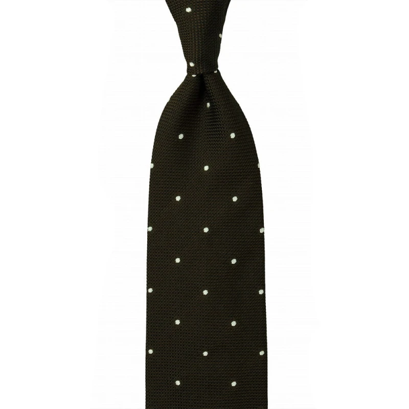 Jacquard grenadine necktie in brown color with white dots