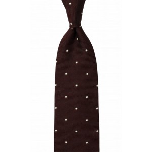 Jacquard grenadine necktie in dark burgundy color with white dots
