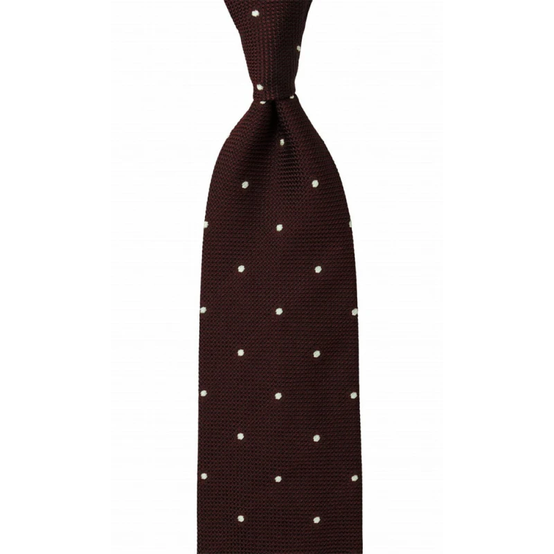 Jacquard grenadine necktie in dark burgundy color with white dots