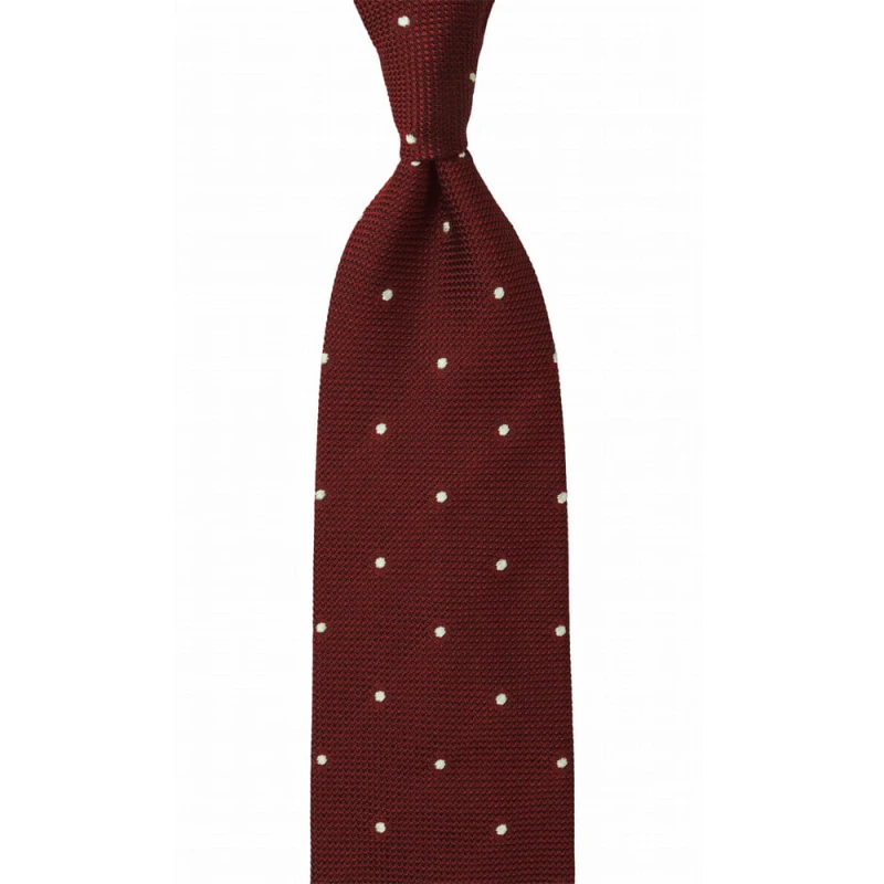 Jacquard grenadine necktie in burgundy color with white dots