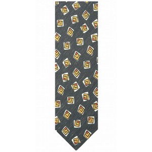 Navy blue-gray tie. Material - printed mixed silk with linen.With multicolored geometrical design
