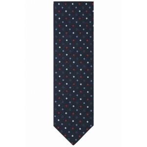 Navy blue tie with colored dots. Material - printed mixed silk with linen