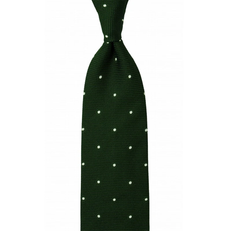 Jacquard grenadine necktie in deep green color with white dots