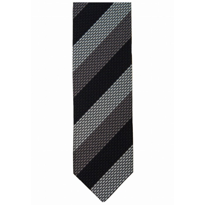 Krawat z grenadyny w regularne szerokie pasy w szaro-brązowej tonacji