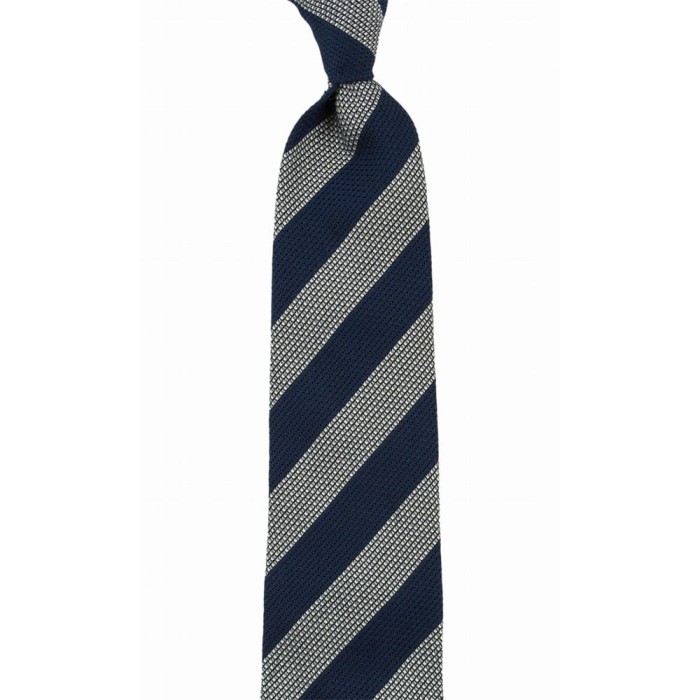 Silk grenadine tie with wide navy blue and white stripes
