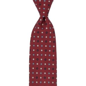Burgundy silk tie with white and blue flowers