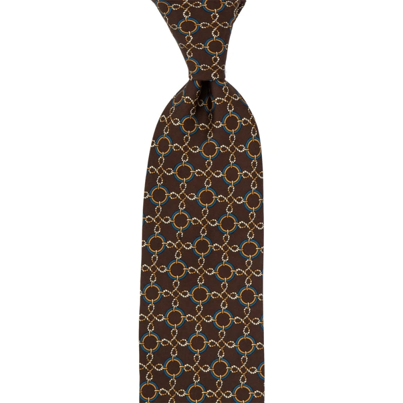 Brown silk tie printed in a classic pattern