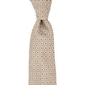 Beige grenadine tie with purple polka dots