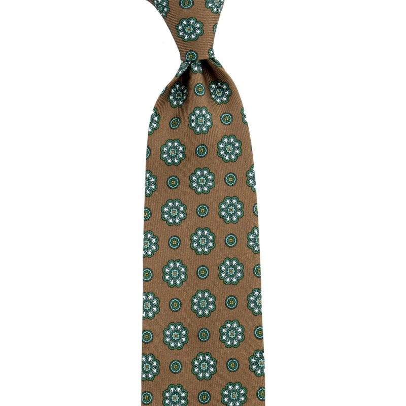 Brown silk tie with green flowers and rosettes KSAR6187.jpg